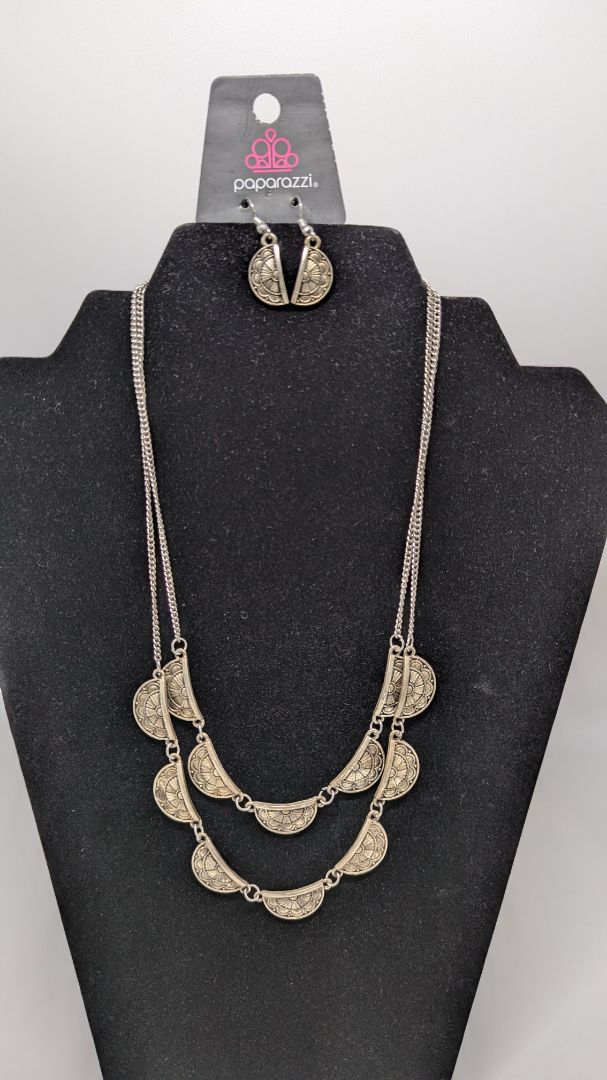 Paparazzi Silver 2-Strand Half-Medallion Necklace Set