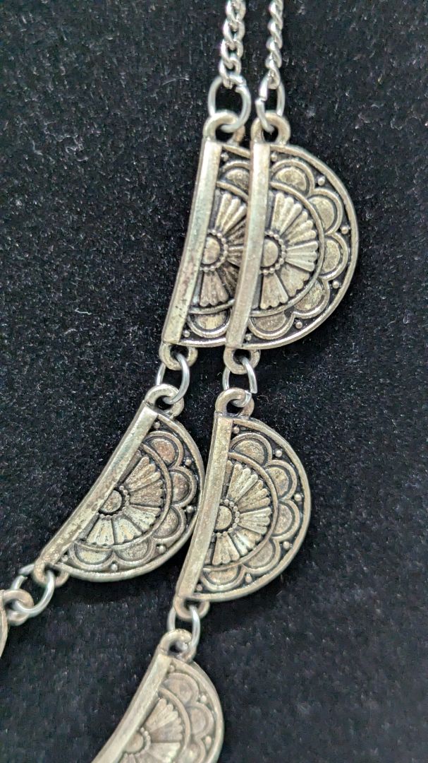 Paparazzi Silver 2-Strand Half-Medallion Necklace Set