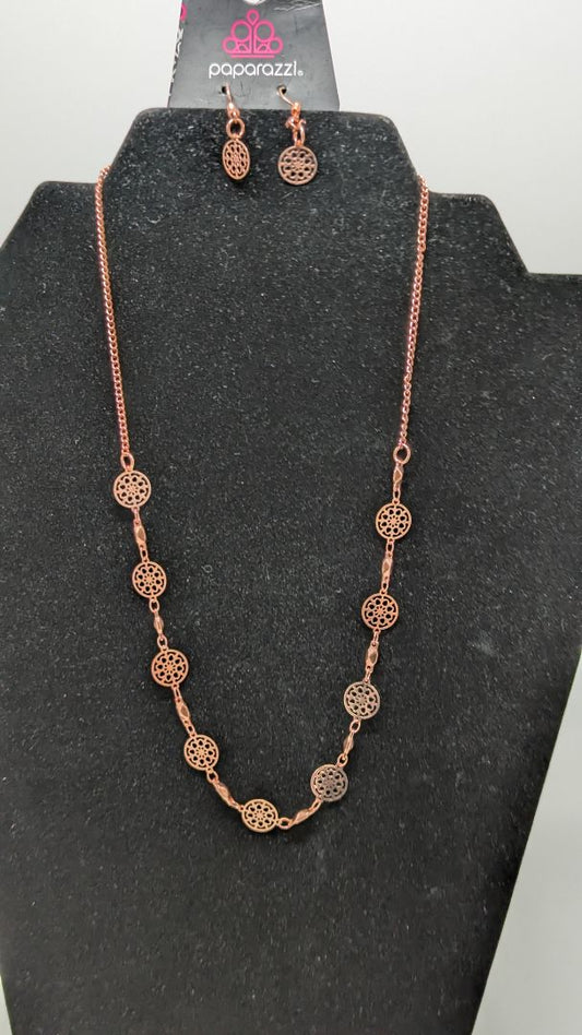 Paparazzi Rose Gold Flower Medallion Chain Necklace Set
