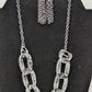 Paparazzi Black Silver Punched Metal Necklace Set
