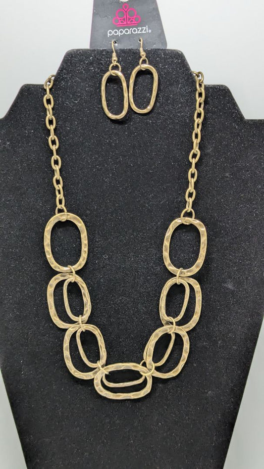 Paparazzi Bronze Punched Metal Shapes Necklace Set
