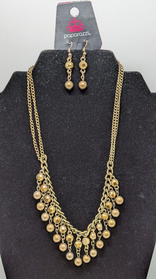 Paparazzi Bronze Faux-Gemstone Beaded Necklace Set