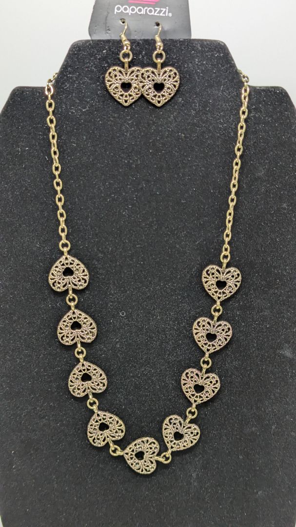 Paparazzi Bronze Metal Heart Chain Necklace Set