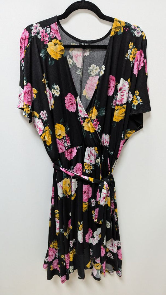 Torrid Black Floral Faux-Wrap Midi Dress
