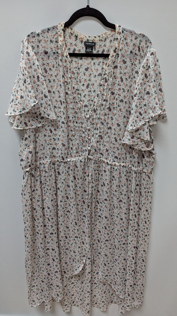 Torrid White/Pink Floral Button-Down Maxi Length Blouse