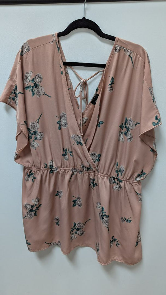 Torrid Pink Floral Faux-Wrap Kimono Blouse