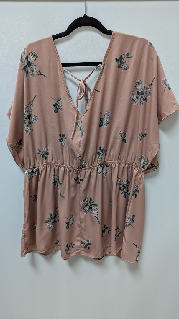 Torrid Pink Floral Faux-Wrap Kimono Blouse