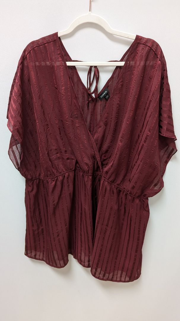 Torrid Maroon Sheer Faux-Wrap Kimono Blouse