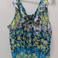 avenue Green/Blue Floral Sleeveless Sheer Blouse