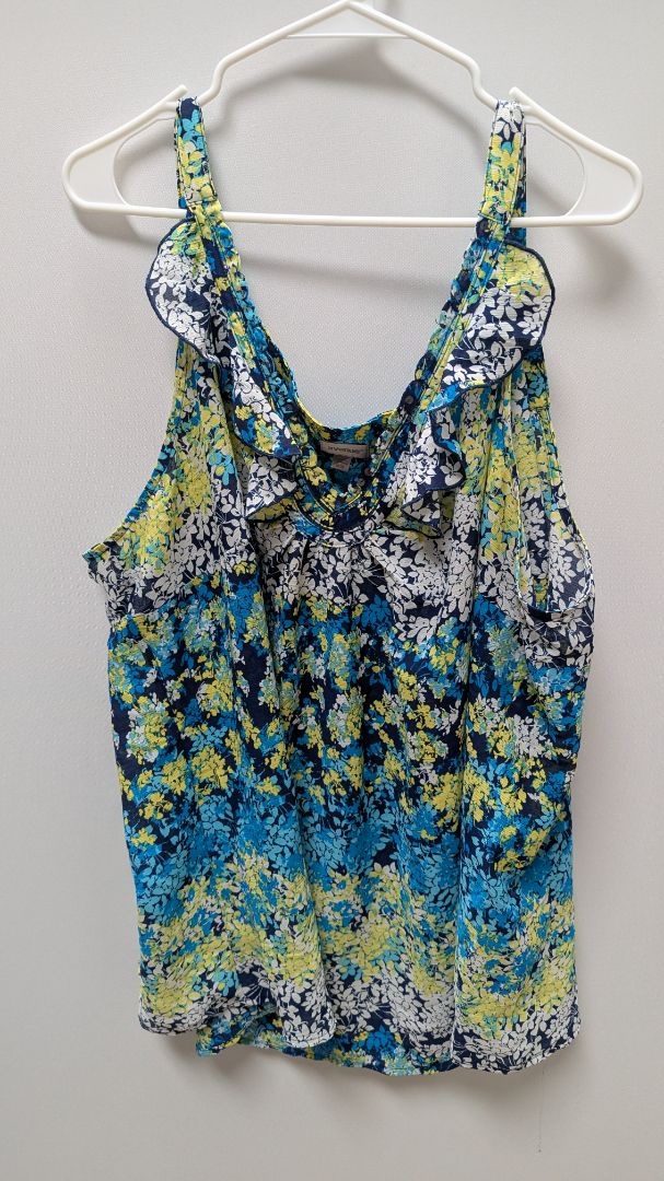 avenue Green/Blue Floral Sleeveless Sheer Blouse
