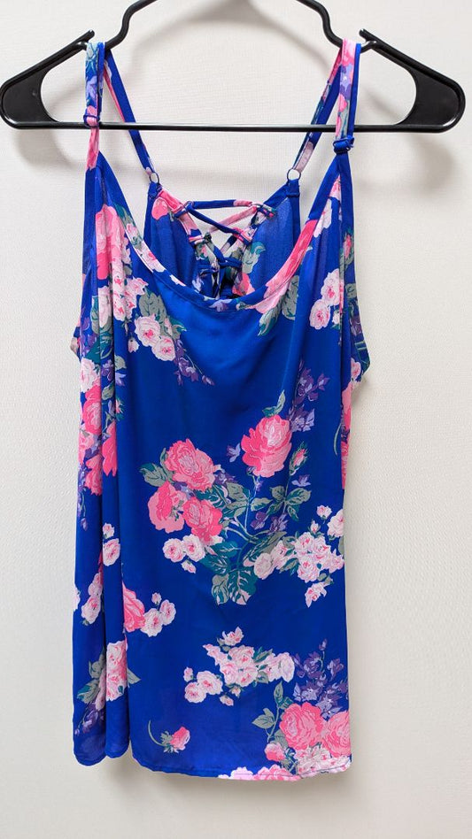 Torrid Blue/Pink Floral Lace-Up Back Blouse