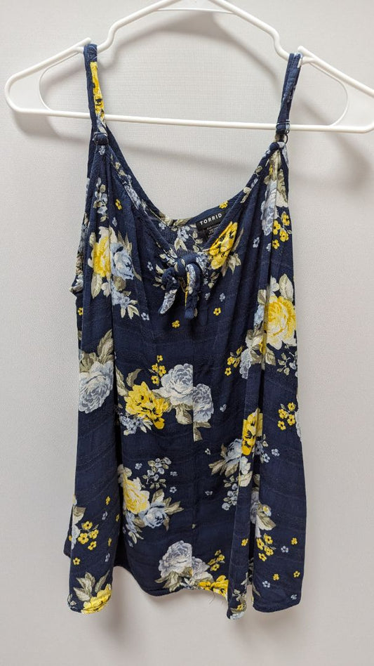 Torrid Navy/Yellow Floral Tie-Neck Tank