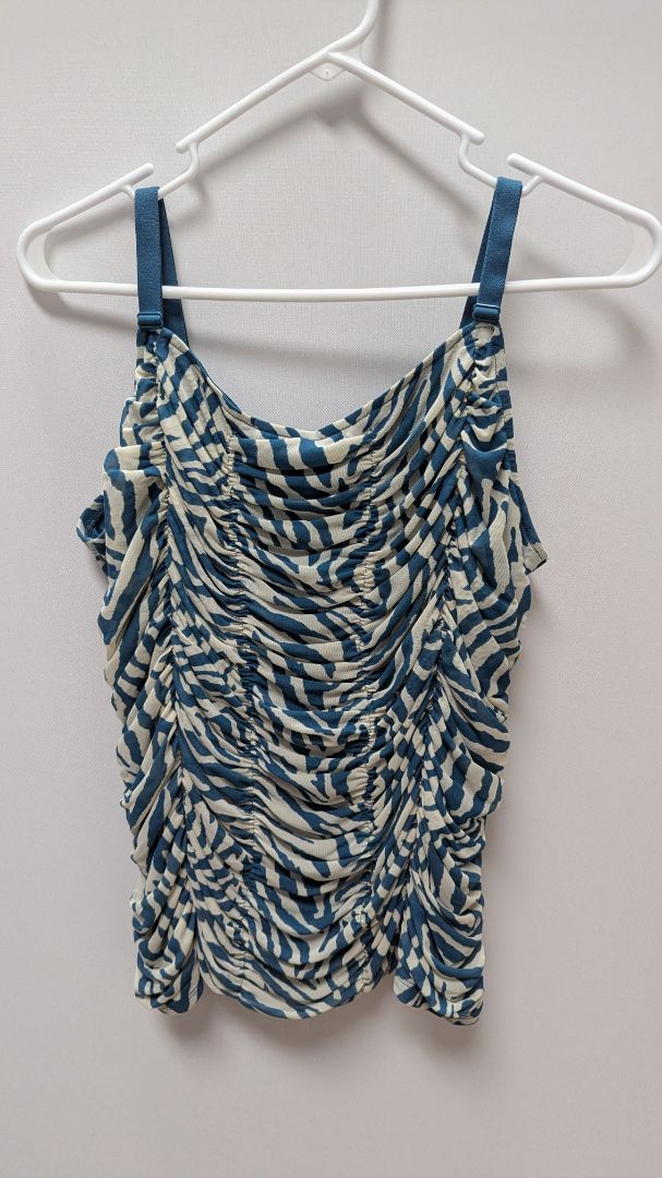 Torrid Blue/Cream Zebra Striped Ruched Tank