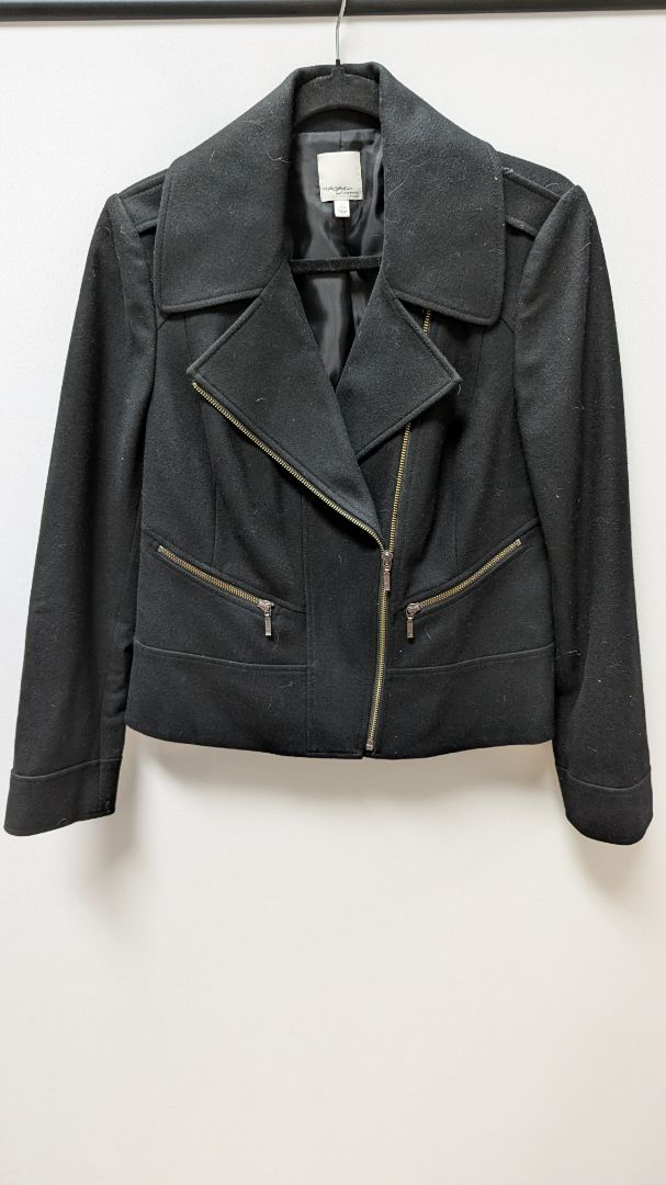 Halogen Black Wool Asymmetrical Zip Moto Jacket