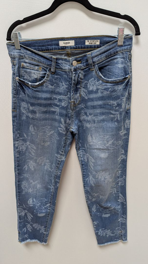 kensie Jeans Medium Wash Floral Effortless Skinny Crop Jeans