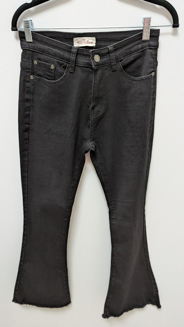 Red Bottoms Black Distressed Flared Jeans