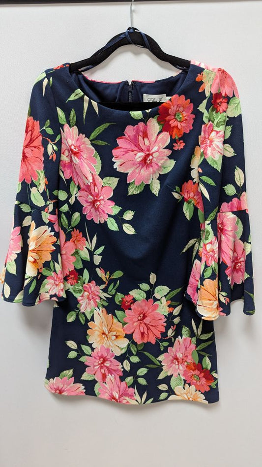 Eliza J Navy/Pink Floral Bell-Sleeve Dress