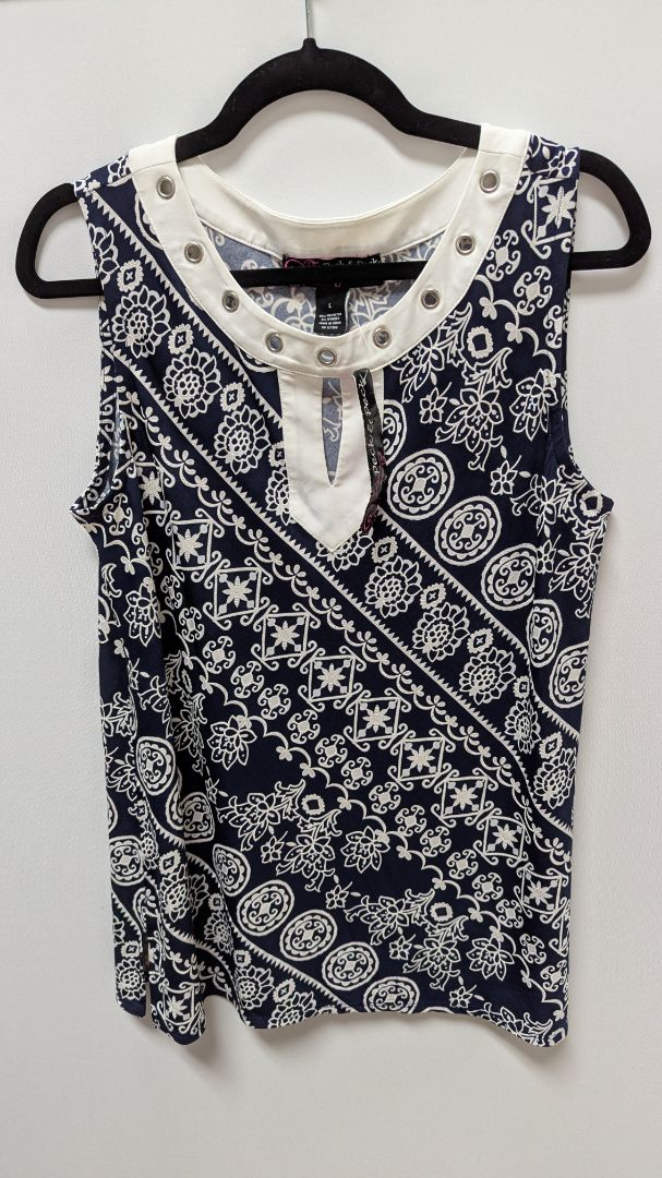 Peck & Peck Navy/White Floral Sleeveless Blouse