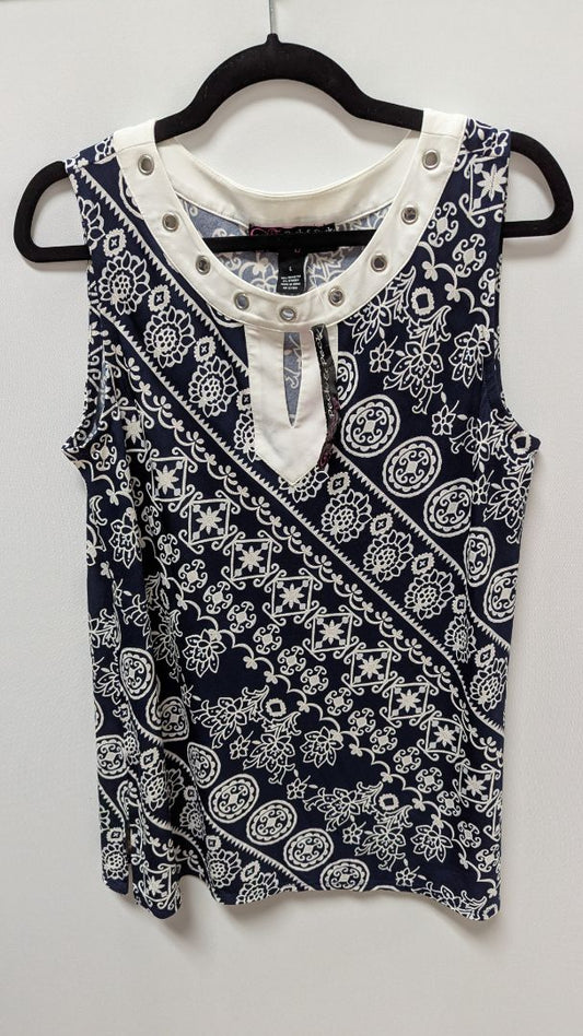 Peck & Peck Navy/White Floral Sleeveless Blouse