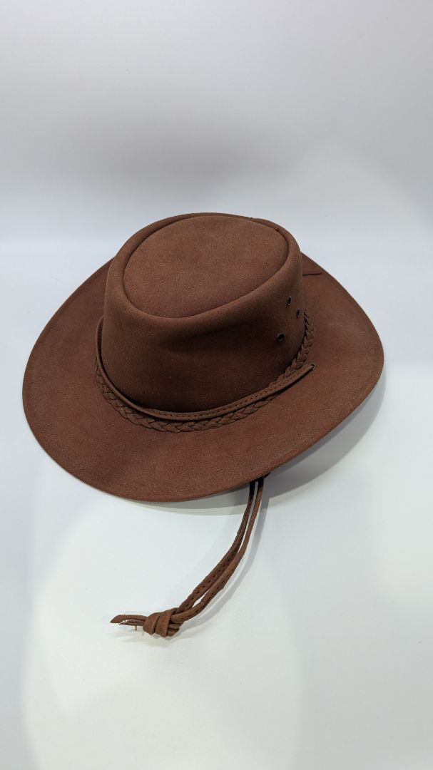 Brown Faux-Suede Western Hat