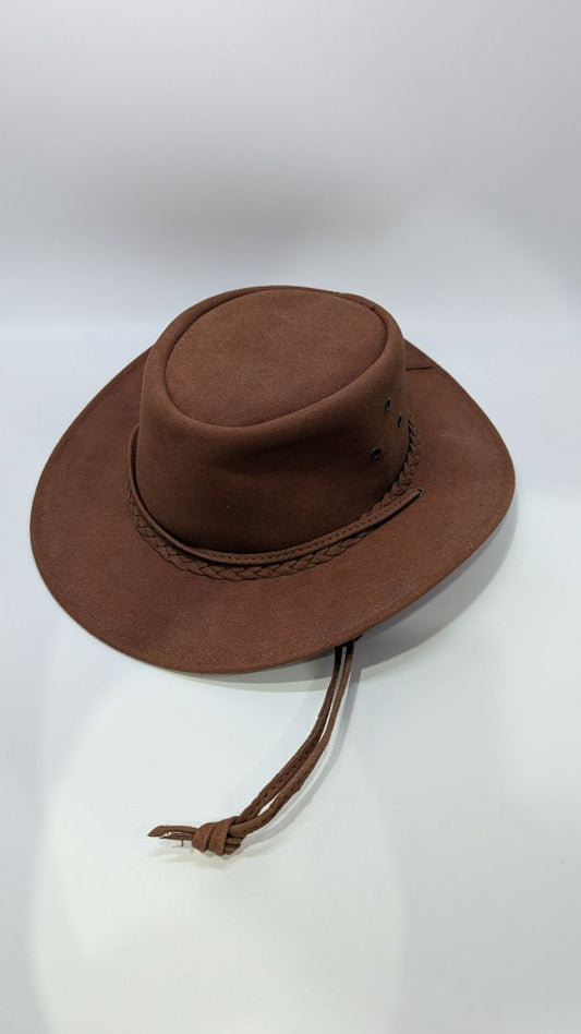 Brown Faux-Suede Western Hat