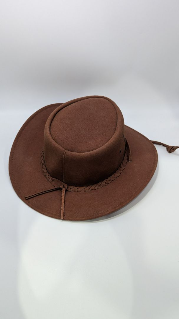Brown Faux-Suede Western Hat