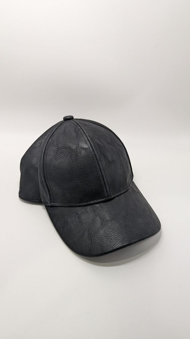 Black Faux-Leather Baseball Cap