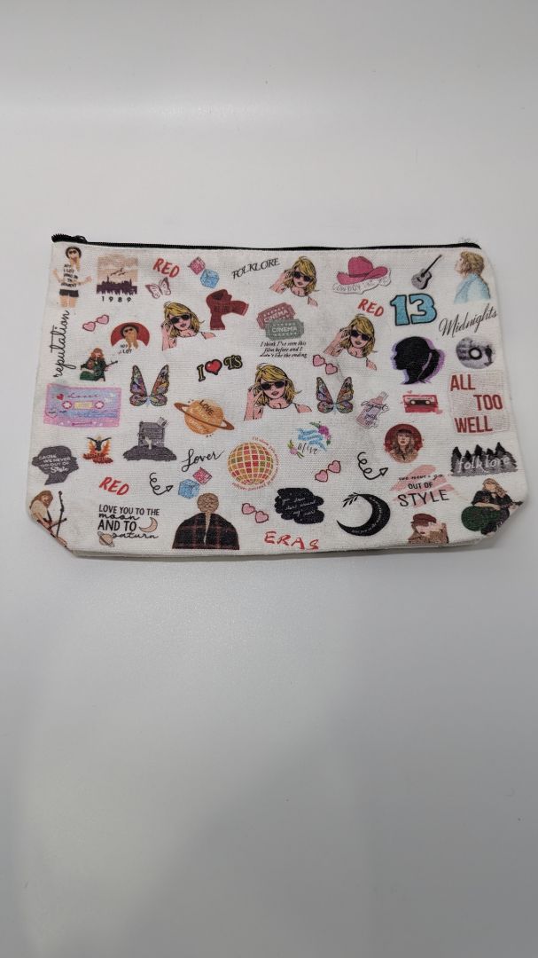 Taylor Swift White Graphic Canvas Zippered Pouch