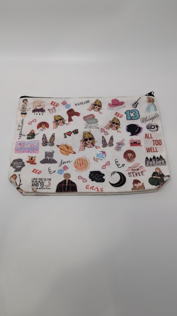 Taylor Swift White Graphic Canvas Zippered Pouch