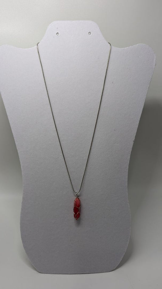 Silver/Red Faux-Crystal Point Pendant Necklace
