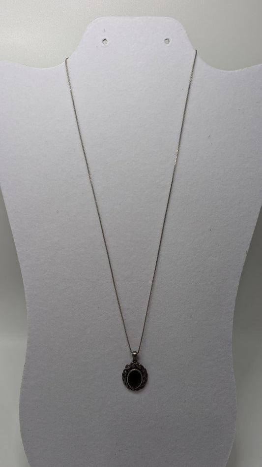 Silver/Black Gothic Faux-Crystal Pendant Necklace