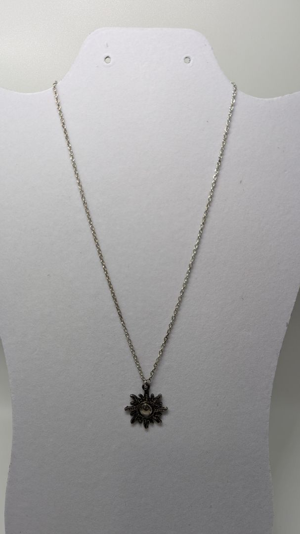 Silver Solar Flare Sun Pendant Necklace