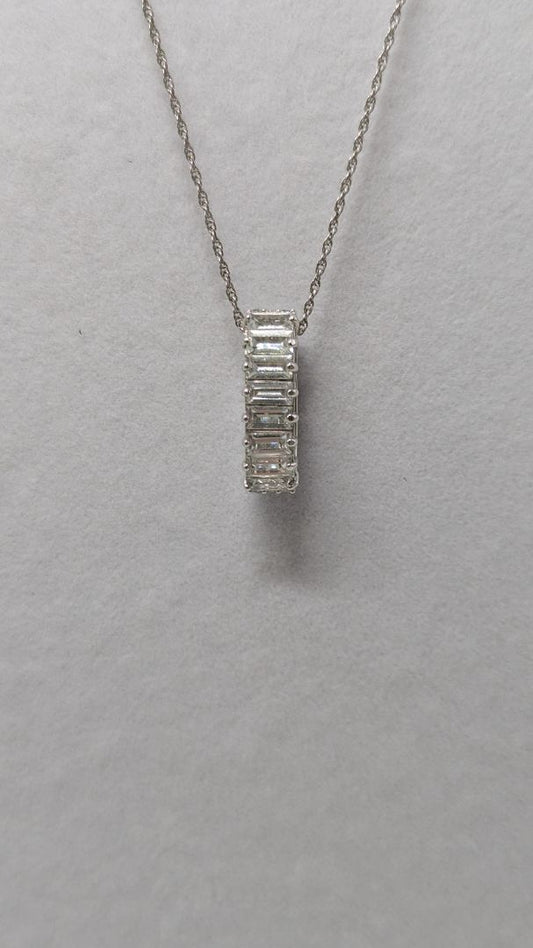 Silver/White Crystal Oval Ring Pendant Necklace
