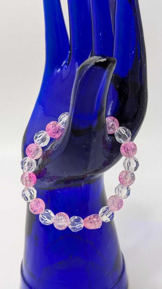Pink/Clear Heart Beaded Bracelet