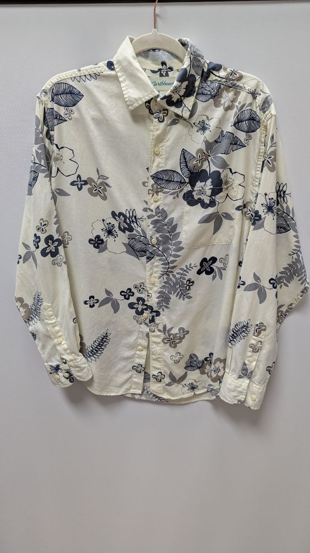 Caribbean Beige/Grey Floral Button-Down Shirt