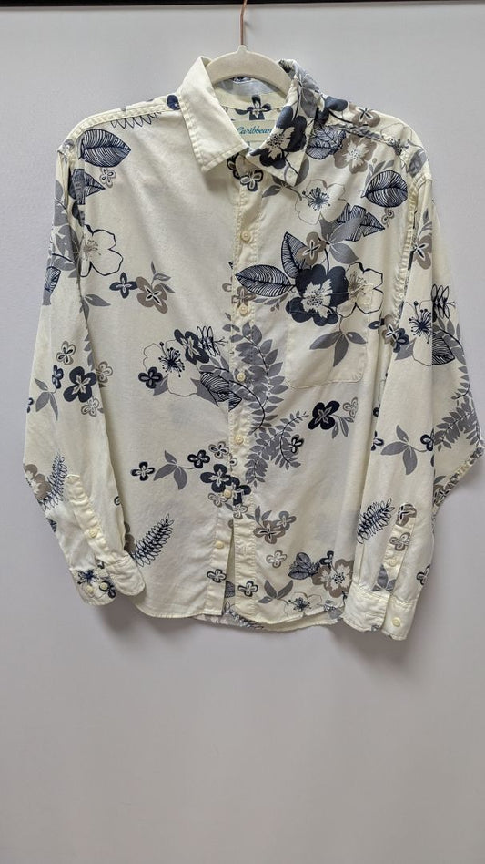 Caribbean Beige/Grey Floral Button-Down Shirt