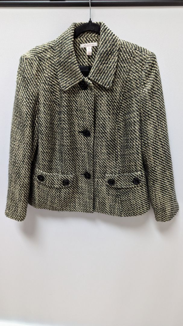 JM Collection Black/Tan Woven 3-Button Blazer Jacket