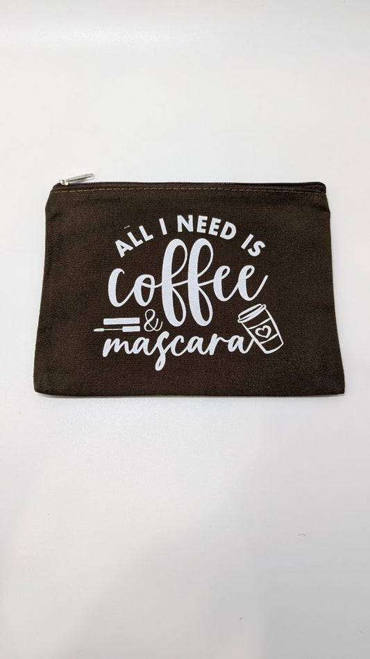 Brown "Coffee & Mascara" Canvas Makeup Pouch