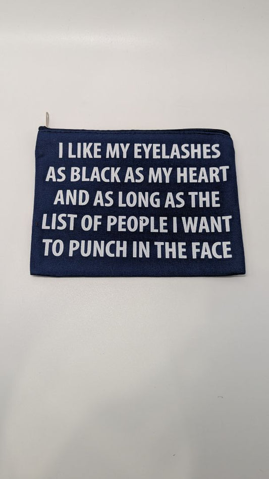 Navy "I Like My Eyelashes as Black as" Canvas Makeup Pouch