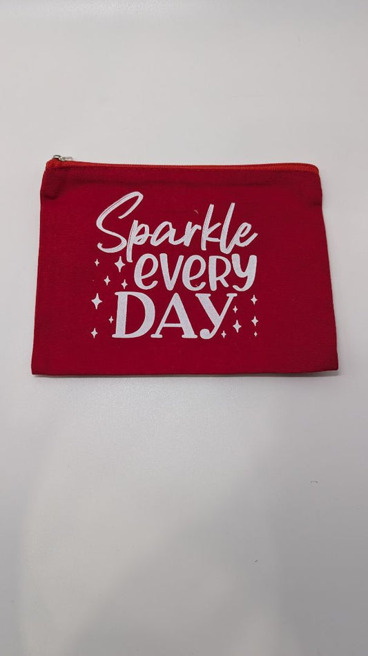 Red "Sparkle Every Day" Canvas Makeup Pouch