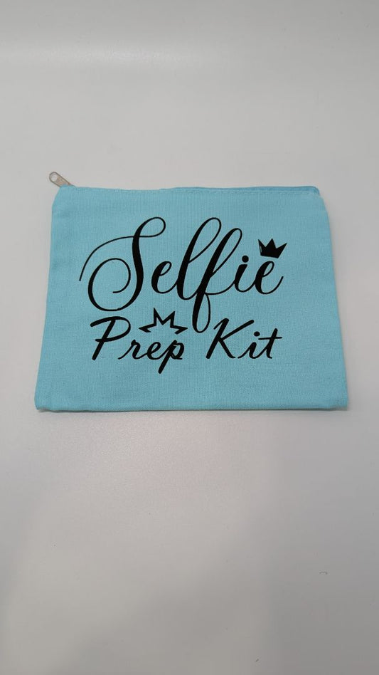 Teal "Selfie Prep Kit" Canvas Makeup Pouch