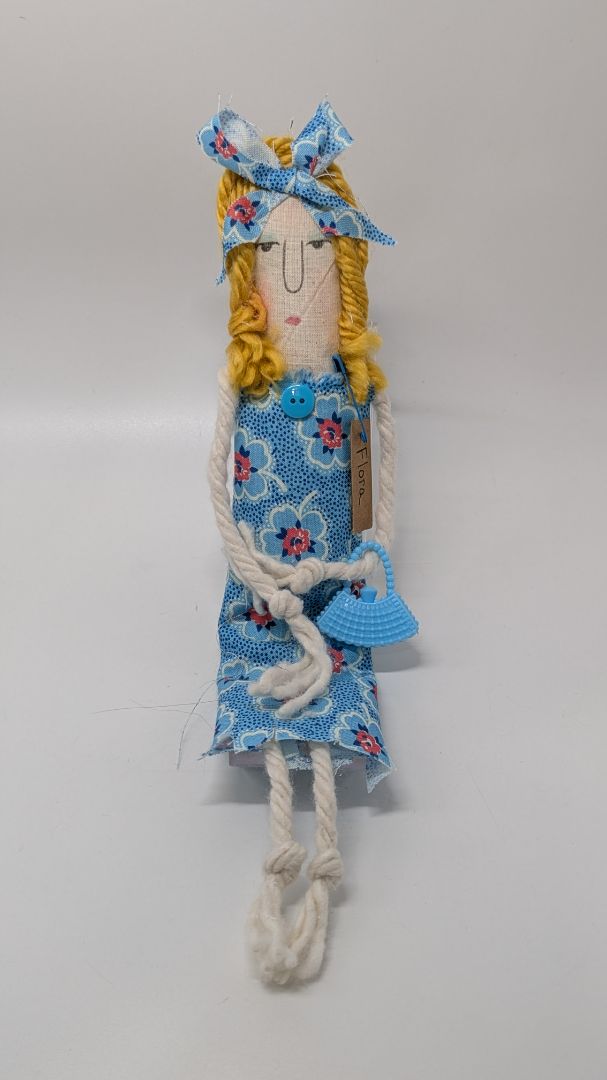 Handmade Flora Blue Floral Modern Primitive Doll