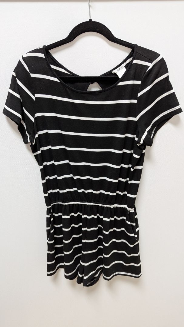 Bar III Black/White Striped Short-Sleeve Romper