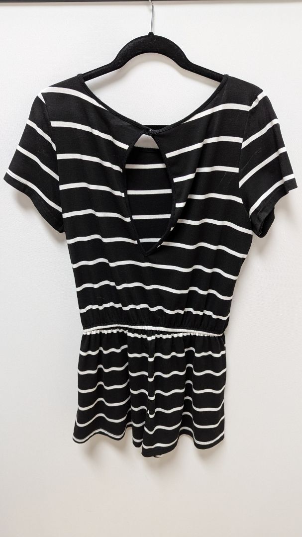 Bar III Black/White Striped Short-Sleeve Romper