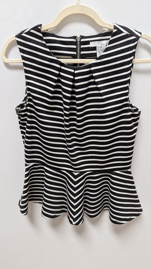 WD NY Black/White Striped Sleeveless Peplum Blouse