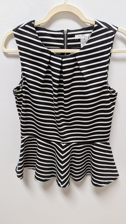 WD NY Black/White Striped Sleeveless Peplum Blouse
