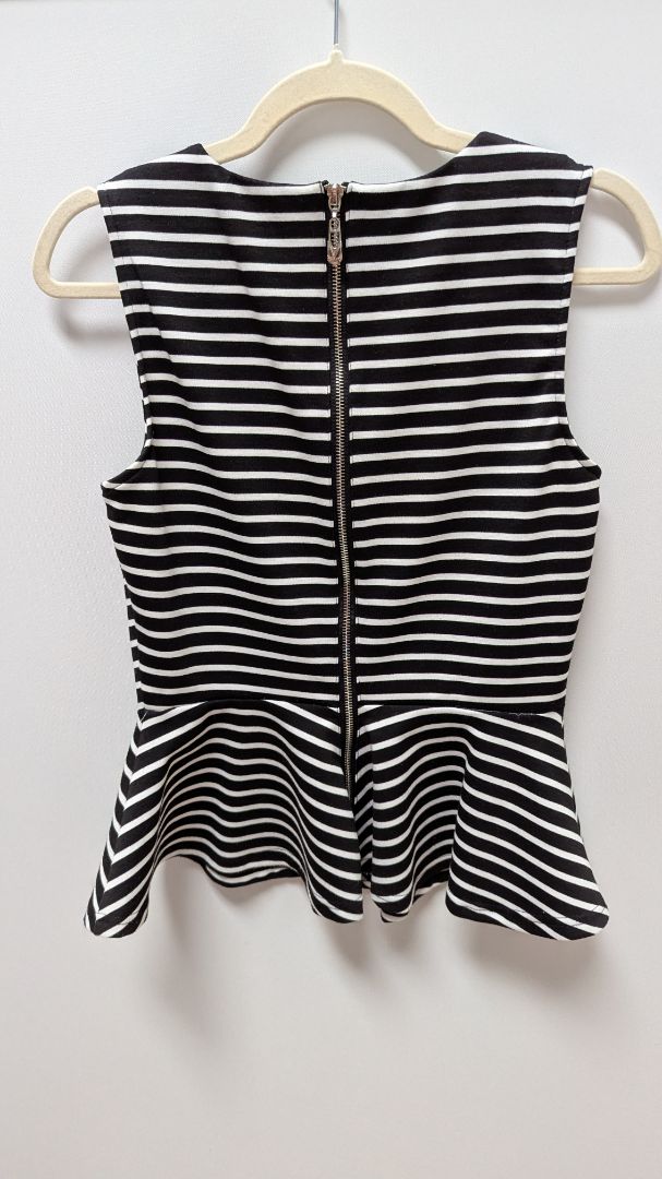 WD NY Black/White Striped Sleeveless Peplum Blouse