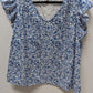 Style & Co Blue/White Floral Ruffle Sleeve Tee
