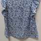 Style & Co Blue/White Floral Ruffle Sleeve Tee