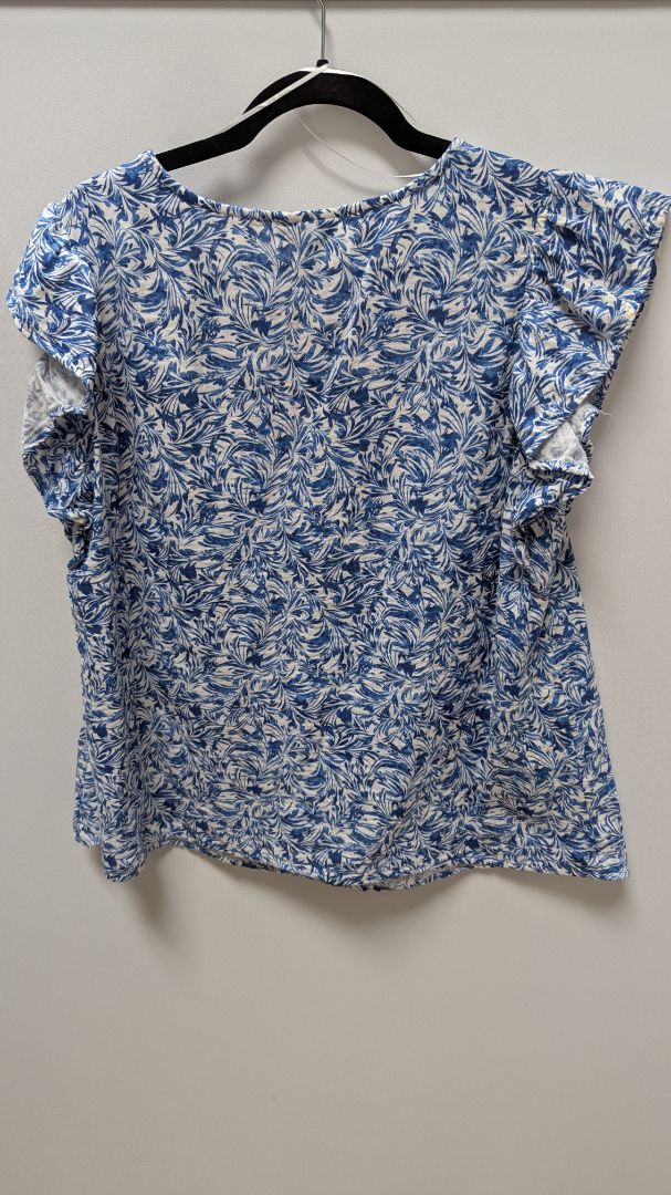 Style & Co Blue/White Floral Ruffle Sleeve Tee